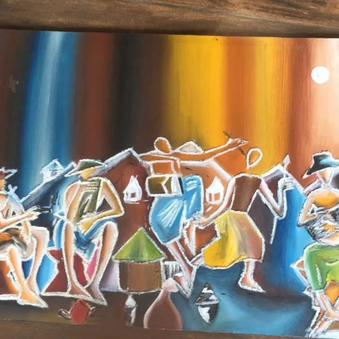 Painting of African people dancing. Abstract